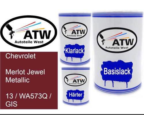 Chevrolet, Merlot Jewel Metallic, 13 / WA573Q / GIS: 500ml Lackdose + 500ml Klarlack + 250ml Härter - Set, von ATW Autoteile West.
